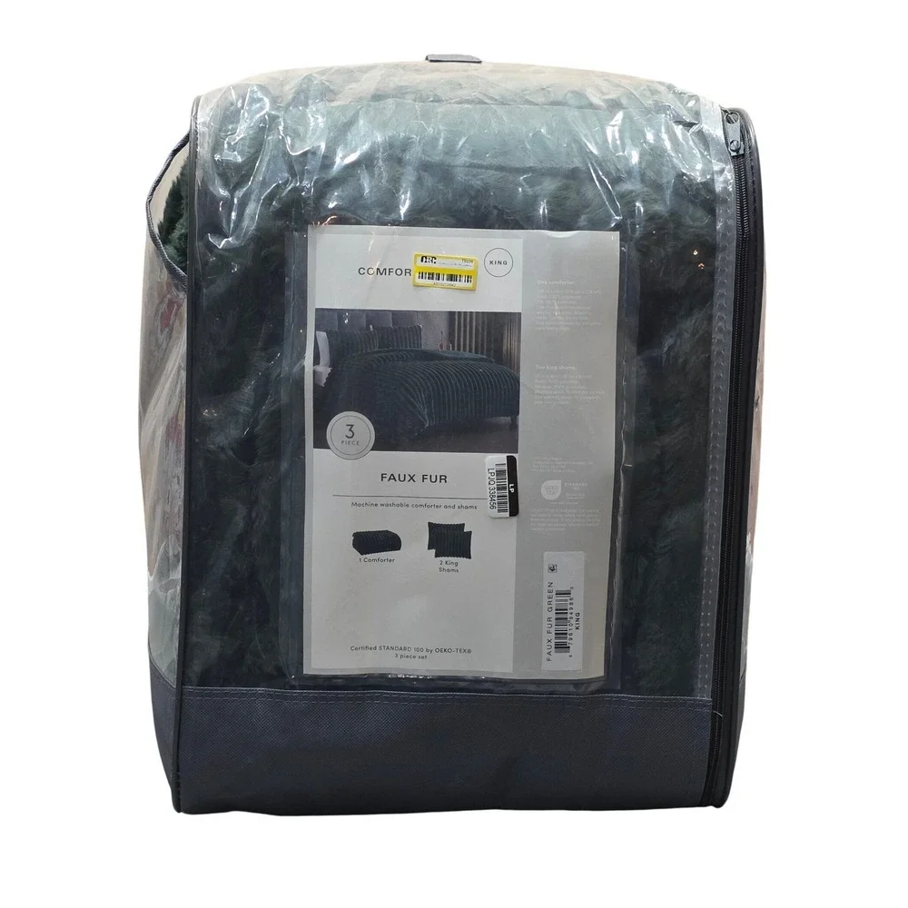 Hallmart‎ Collectibles King Comforter Set Green luxurious faux fur 3 Piece Glam